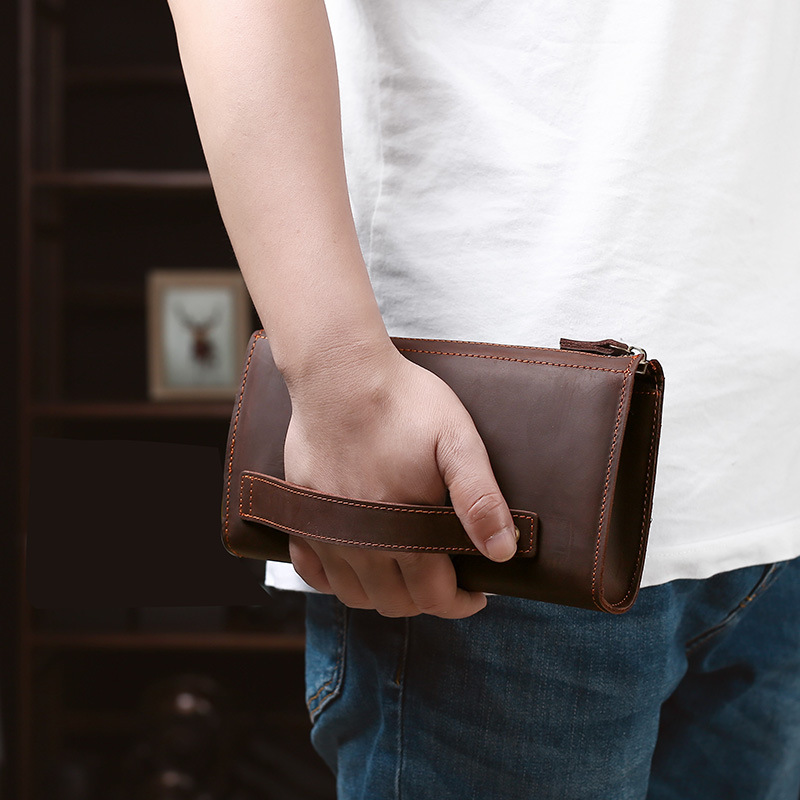Accordion Wallet Zip - حقيبة يد رجالية طويلة من الجلد