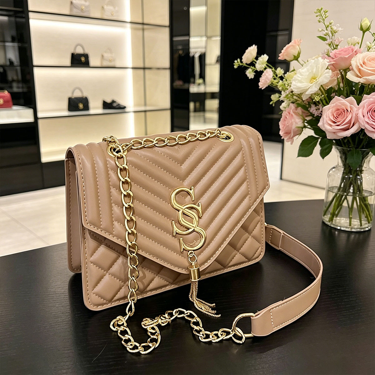 Luxury Quilted Bags - حقيبة كتف صغيرة أنيقة وفاخرة بنمط