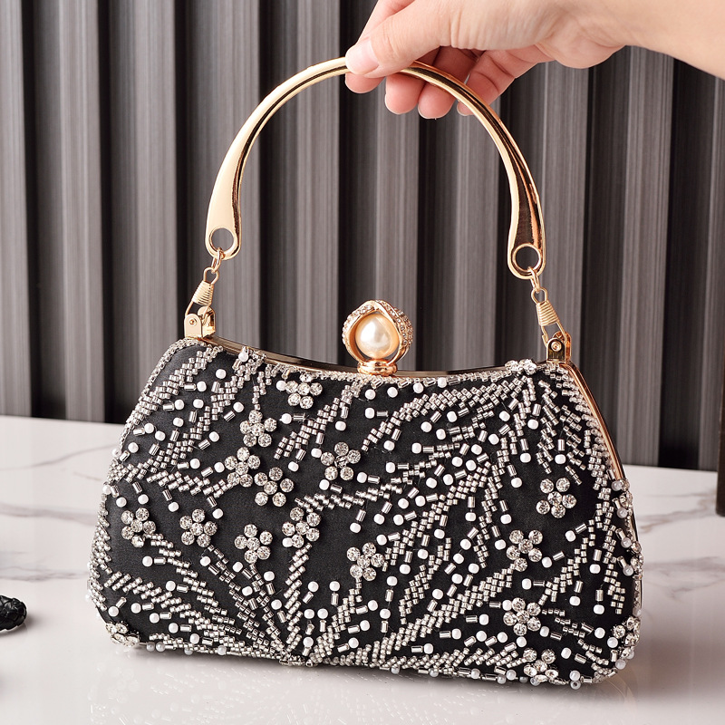 Luxury Bags China Wholesale - حقيبة يد سوداء مزينة بالخرز، حقائب
