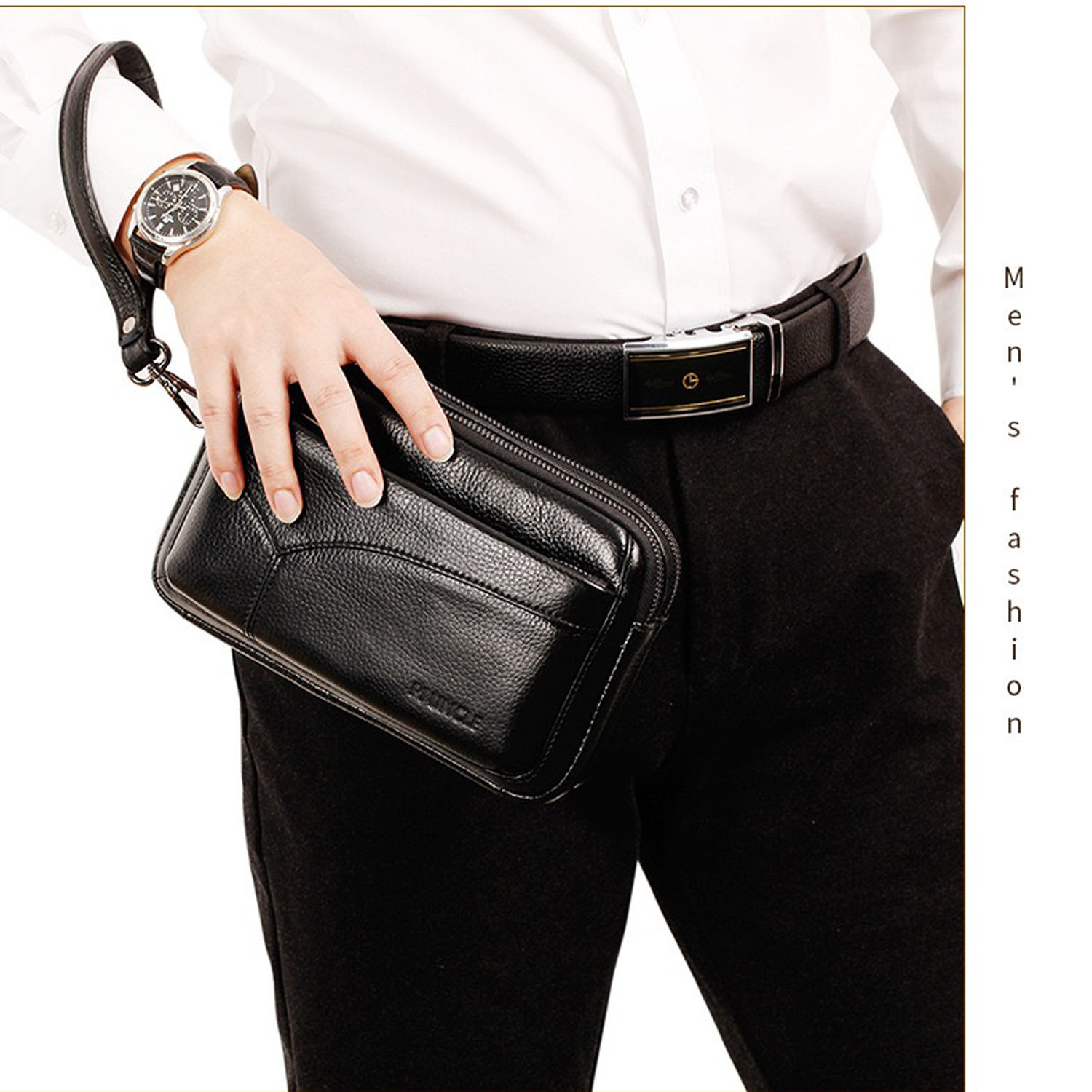 Wristlet Wallet Zipper - حقيبة يد رجالية من الجلد الطبيعي