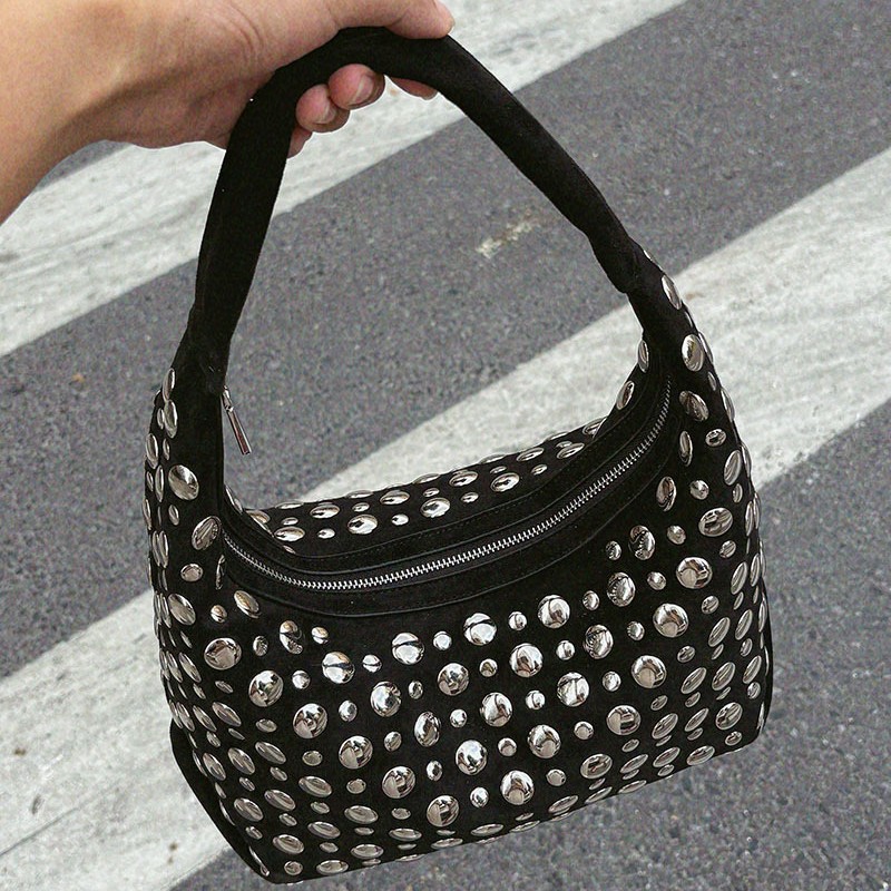 Half Moon Bag Suede - حقيبة كتف مرصعة على الموضة من