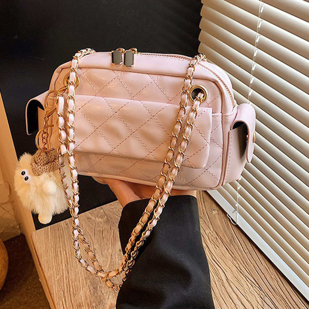 Luxury Quilted Bags - حقيبة كتف نسائية بتصميم سلسلة مبطنة،